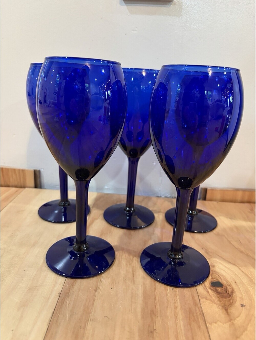 Vintage Cobalt Blue 8” Wine/ Water Glasses - Set Of 5